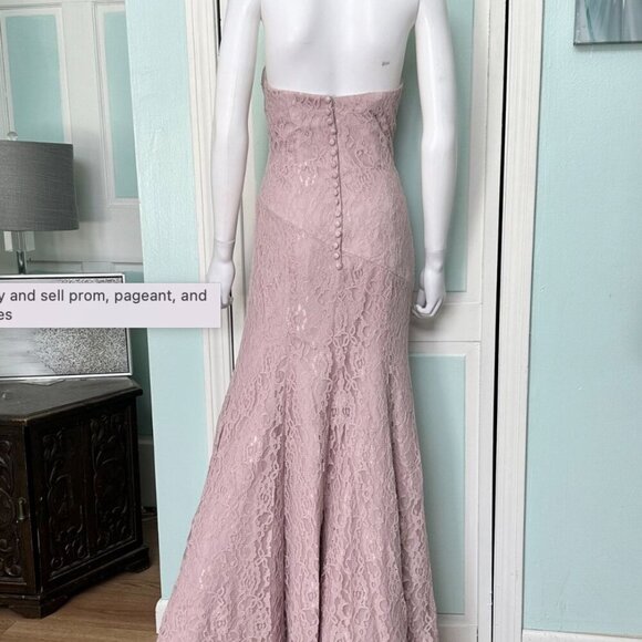 David’s Bridal Rose Gold METALLIC Strapless Maxi Lace Dress NWT - Picture 6 of 13